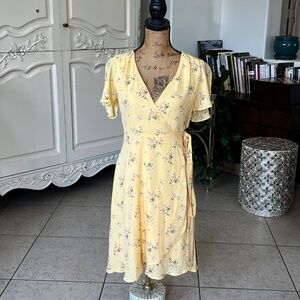 Lulu's Yellow Spring floral wrap dress